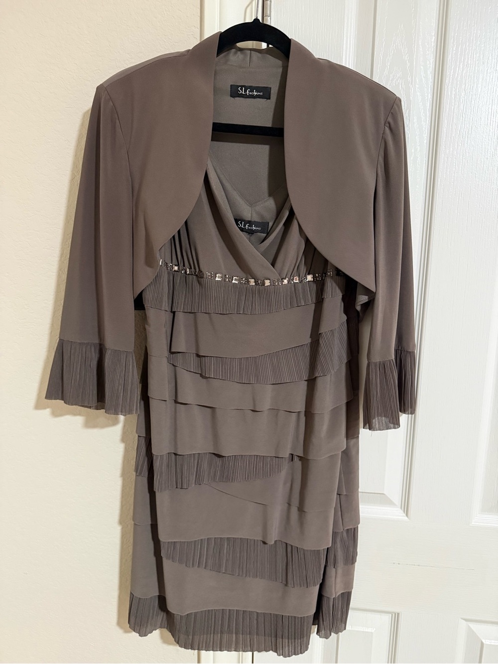 SL Fashions Taupe Layered Midi Dress with Matching Jacket